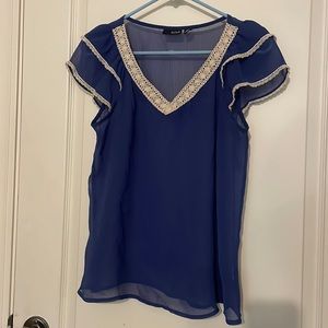 Blue Top with Crochet Accents